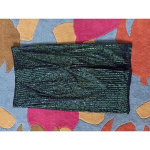 Cider Black Sequin Midi Skirt Blue Green Sparkle Size L Slit Front